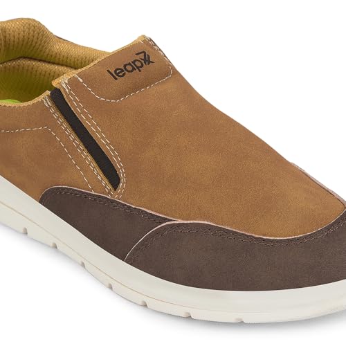 Image of Liberty Leap7x FRINKS-2E Casual Non Lacing Sneakers for Men - Blue & Camel | Suitable for Travel, College, Office | Comfortable Slip-On Casual Shoes | Lightweight Stylish Fashion Footwear for Gents