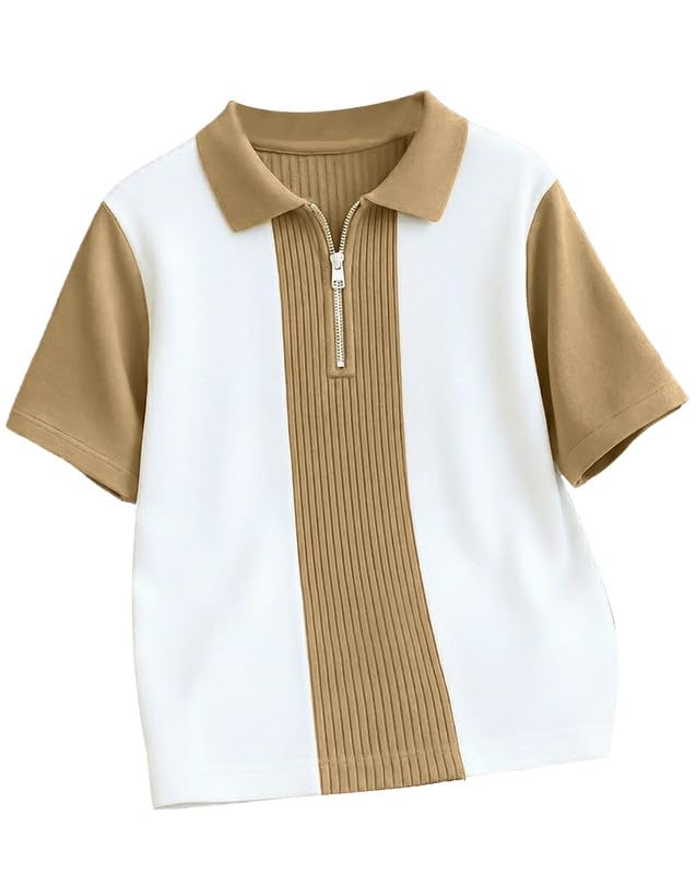 Image of AUSK Men's Textured Vertical Striped Knit Polo T-Shirt | Half Sleeve Zipper Neck Self-Design Casual Tee | Mens Tshirts