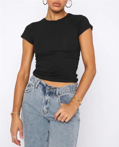 Women's 3 Pack Short Sleeve Shirts Basic Slim Fit Crop Tops Going Out Tops 2024 Spring Summer Tight Tees Y2k Clothes4
