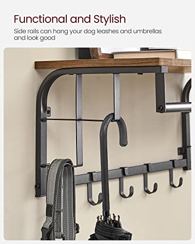 VASAGLE Coat Rack Wall-Mounted, Clothes Rail with 5 Removable Coat Hooks, Floating Shelf with Hanging Rail, for Hallway, Bedroom, Living Room, Rustic Brown and Black LCR102B01 - Image 4