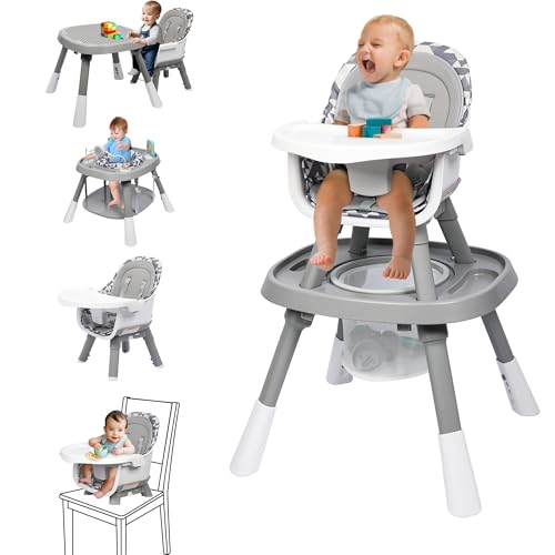 Image of Xilingol 15-in-1 Convertible High Chair, 2-in-1 Baby Highchair & Activity Center W/Toys, Booster Seat | Building Block Table | Toddler Chair W/Removable Tray & 5-Point Harness & 2-Layer Cushion(Grey)