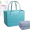 Tuxxjzm Damen Tragetasche, leicht, Strandtasche, Gummi-Tragetasche, EVA-Strandtasche, groß, waschbar, Gummi-Reisehandtaschen für Fitnessstudio, Pool, blau, Refer to #4