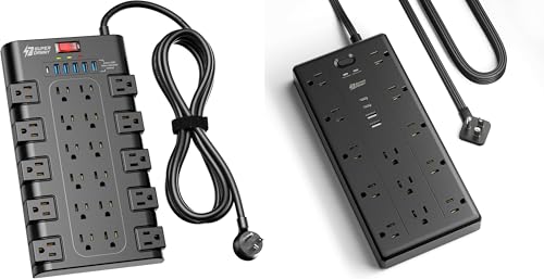 Power Strip, Surge Protector with 22 AC Outlets and 6 USB Charging Ports, 10Ft Extension Cord with Multiple Outlets, Flat Plug Power Strip with 2100J Surge Protector, 13 Outlets, 2 USB A, 2 USB C