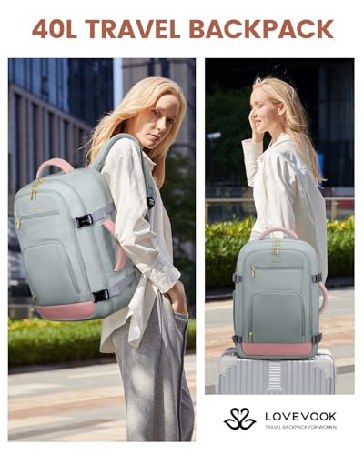 Image of LOVEVOOK 40L Travel Backpack for Women Flight Approved, Carry on Backpack for Airplanes, TSA Personal Item Travel Bag, Waterproof 17 Inch Laptop Backpack, Business Weekender Overnight Daypack, 3Pcs