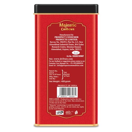 Image of DRIFRUTZ Majestic Cashew W180 | 2000g (400g x 5) | Whole Cashew Kernels | Suitable for Gourmet Preparation, Thoughtful Gifting, Tasting Platters, and Protein-Rich Indulgence