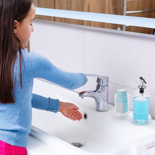 Image of Tbestmax Plastic Mouthwash Dispenser with Cup Holder, Clear Mouth Wash Pump Bottle with Tray for Bathroom Organizers, 16oz Refillable Mouthwash Container
