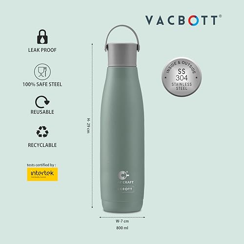 Image of Clay Craft VACBOTT Fresco Double Walled|18 Hours Hot and 24 Hours Cold Water Bottle Vacuum Insulated Flask Bottle 800 ml|1 Pcs Steel Bottle|Travelling|BPA-Free|BIS Certified|1Year Limited Warranty