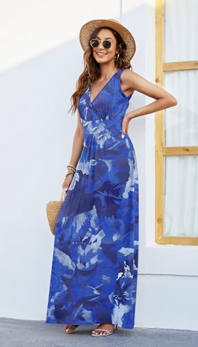 Image of AUSELILY Maxi Dresses for Women Summer Casual Sleeveless V Neck Wrap Dress | Sleeveless Long maxi dress with wrap V neck & side pockets, for formal cocktail, beach & casual daily wear