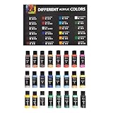 TUBES DE 60 ML AVEC CODE COULEUR - Cet ensemble de lot peinture sur toile avec confort à l’esprit. Le codage des couleurs permet d’identifier rapidement et facilement les différentes bouteilles de peintures acryliques.