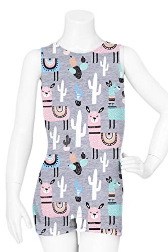 Destira Llama Llove Grey Gymnastics Unitard For Girls, Soft Fabric Biketard Athletic Wear, Child Medium #TOP1