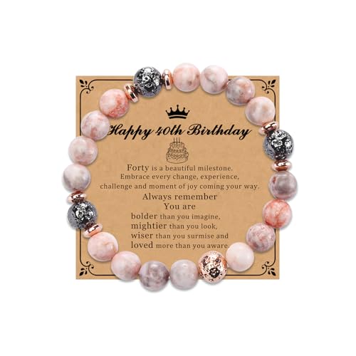 40th Birthday Gifts for Women Friend Wife Grandma Sister Natural Stone Bracelets for Her Bead Bracelet for Mom Coworker for 40 Years Old Woman