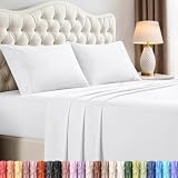 Full Size Sheet Set – 4 Piece Bed Sheets, Soft and Breathable Microfiber, Includes 1 Fitted Sheet, 1 Flat Sheet and 2 Pillowcases – Oeko Tex (White)