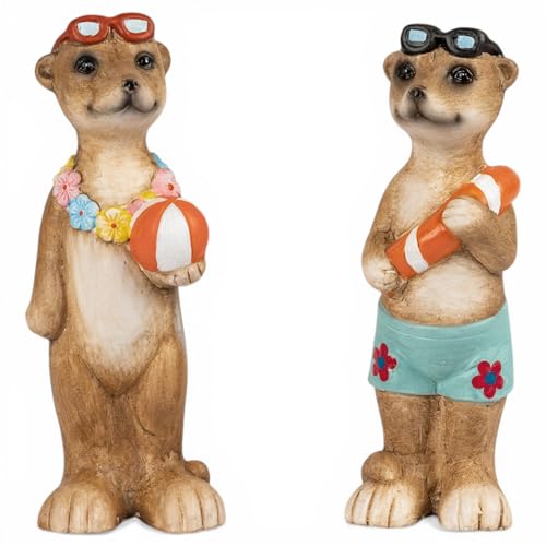 Kremers Schatzkiste 2er Set Erdmännchen Deko Figuren handbemalt aus Keramik niedliche Tierfiguren für Garten Balkon & Wohnung Sommer Deko Geschenkidee stehende Erdmännchen 20 cm