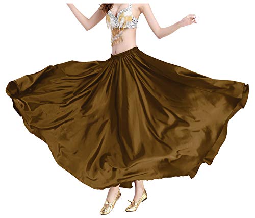 Women's 36" Long Gold Satin Full Circle Belly Dance Skirt Flamenco 360 Degree2