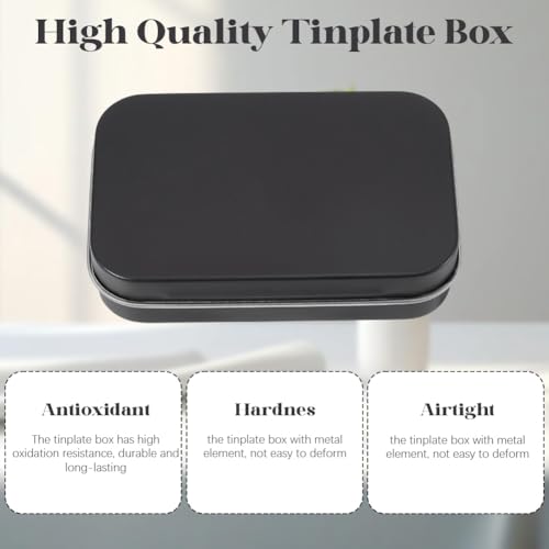 Image of 4 Pack 4 x 2.5 x 0.9 Inch Black Metal Hinged Tin Box Hinged Rectangle Box with Lid Small Mini Empty Iron Storage Portable Home Organizer Containers for Drawing Pin Candies Jewelry Crafts