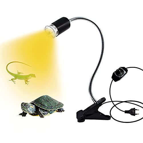 Lampe Chauffante Tortue, Lampe Chauffante pour Reptiles,E27 Douille Ampoule à Pince avec cou Rotatif à 360 °,Support de Lampe de Bureau avec Réglable Interrupteur pour Tortue,Serpent (Pas d'ampoule)