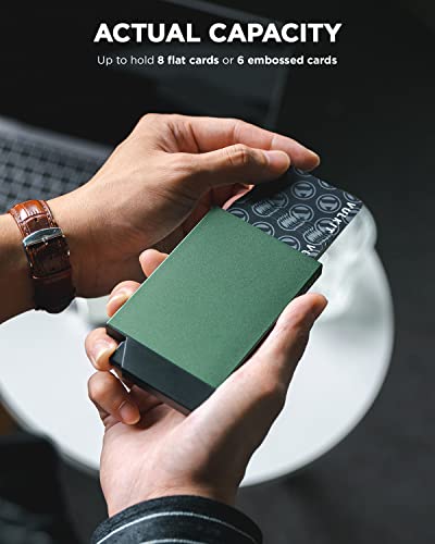 Image of VULKIT Pop up Card Holder Minimalist Credit Card Holder RFID Blocking Slim Metal Card Case for Men or Women, Midnight Green, 4.25 x 2.55 x 0.31 inches, Minimalist