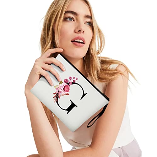 Image of Vavabox A-Z Personalized Makeup Bag, Birthday Gifts for Women Mom, Gifts for Best Friend, Bride Bridesmaid Cosmetic bag (G, 01-White)