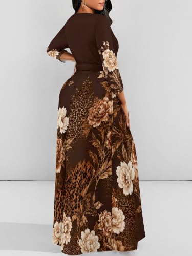 Image of PinkPatty Women's Plus Size V Neck 3 /4 Sleeve Wrap Maxi Dress with Belt | Boho wrap maxi dress with tie belt for vacations, weddings, church, parties, dinners, travel, and everyday wear