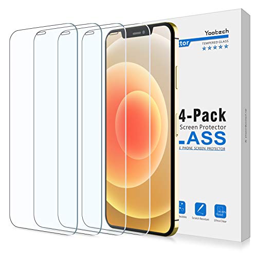 Yootech [4 Stücke] Panzerglas Displayschutzfolie für Apple iPhone 12/iPhone12 Pro 2020 Panzerglas [6,1 Zoll] Mit Positionierhilfe, 9H-Härte Anti-Kratzen, Anti-Bläschen, Hülle freundlich, Kritall-Klar