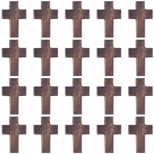 SUNNYCLUE 100Pcs Easter Wood Cross Charms Wooden Cross Beads Mini Small Pocket Crosses Natural Wood Rosary Crucifix Easter Holiday Charms for jewellery Making DIY Necklace Bracelets Crafts