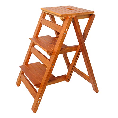 Eescalera Taburete Taburete de Madera Maciza Silla de Escalera Multifuncional Plegable de 3 Niveles, para Cocina/Oficina/Biblioteca,Capacidad de 330 LB (Color Nogal Amarillo) Pedal antideslizan Cover