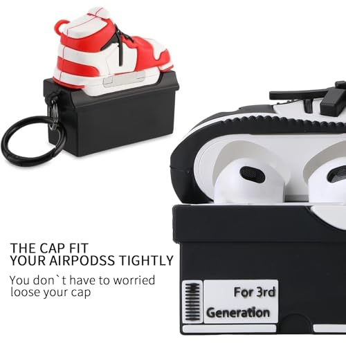 Image of [2Pack] Gedicht for Apple Airpods 3rd Generation Case Cover, Cute Cartoon Shoe Box Soft Silicone Protective Cases for AirPods 3 Case with Keychain for Women Men, Red+Black