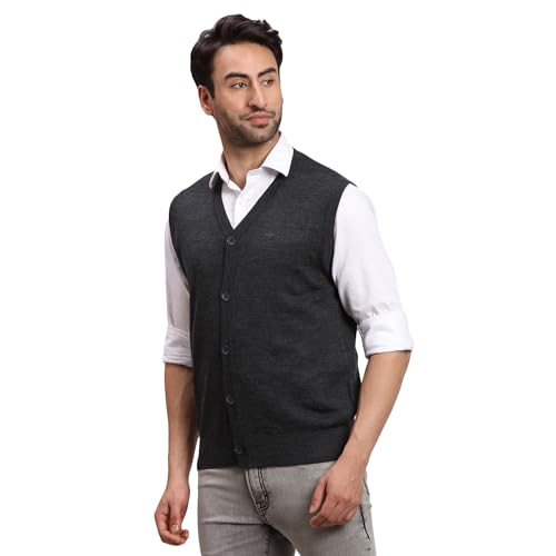 Image of Colorplus Men's Regular Fit Merino Woll Acrylic Blend Solid Pattern V Neck Sleeveless Casual Sweater