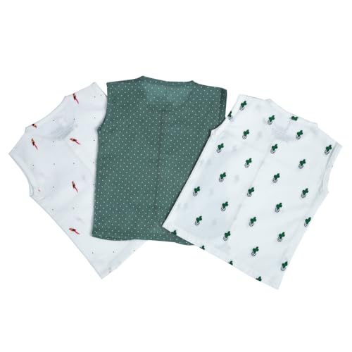 Image of 100% Cotton Printed Front Open Jabla | Green,White Jhabla | for Newborn & Infants | All Season wear Jabala Baby Products | Sleeveless Regular Fit Vest | Assorted Pack of 3| Size - 0-3 Months