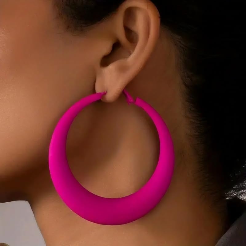 Miniatura 2 de Aretes de aro coloridos para mujer, aretes colgantes de neón de los años 80 y 90, aretes retro mate grandes, aretes gruesos exagerados, joyería Y2K,