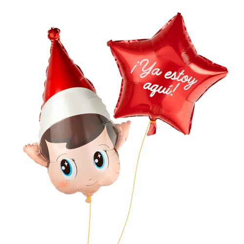 OH YEAH - Set Globo Foil Cabeza Elfo Mágico + Estrella Navidad con frase - Decoración Festiva con Duendes - Accesorios Navideños - Complementos para Fiestas, Hogar y Colegios - Diseño Único