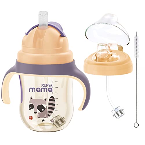 Image of SUPERMAMA Sippy Cups for 1+ Year Old with Spout & Straw(9 Oz), PPSU No Spill Sippy Cups with Weighted Straw, Spill Proof Training Toddler Cups With Handle for Baby 6+ Months