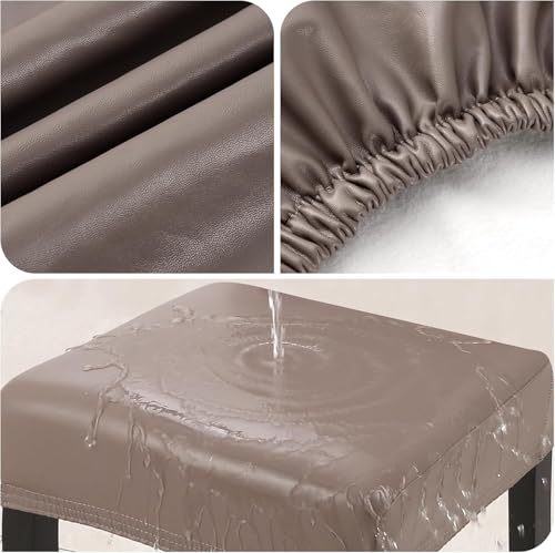 Image of YISUN Stool Covers Rectangle - 2 Pack Stretch Waterproof Saddle Seat Cover Counter Bar Stools Bar Chairs Covers Kitchen Island Chairs Cushion Protector (2, Pu Leather-Chocolate)