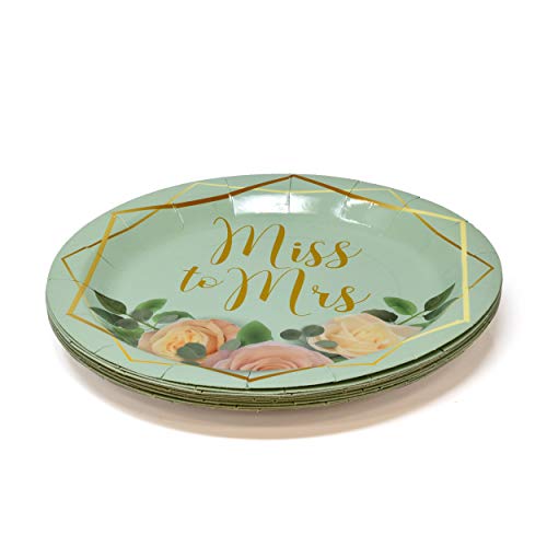 Miss To Mrs Party Supplies Tableware Set 24 9" Dinner Plates 24 7" Dessert Plate 24 9 Oz Cups 50 Lunch Napkins Gold For Engagement Wedding Disposable Paper Goods Bridal Shower Dinnerware Decor #TOP1