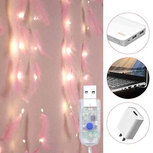 Danolt 300 LED Federn Lichtervorhang Innen USB Lichterkette mit Fernbedienung DIY Rosa Lichterkette Kinderzimmer Mädchen Hochzeit Geburtstag Party Schlafzimmer Deko