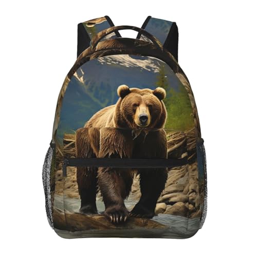 Sac à dos ordinateur portable avec motif ours marron pour le travail et les voyages