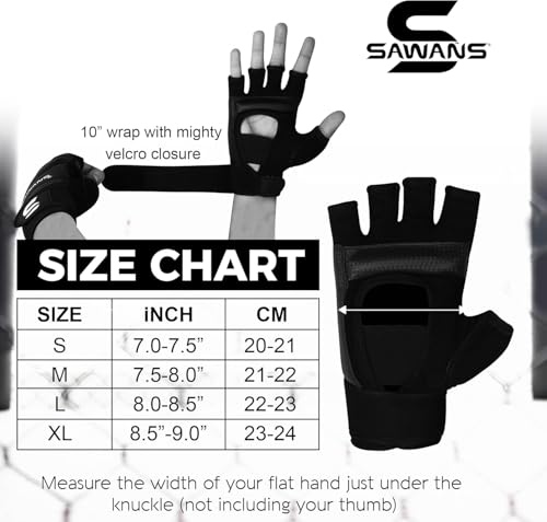SAWANS MMA-Handschuhe, Karate-Praxis, Boxsack, Boxhandschuhe, Kampfsport, Taekwondo, Kickbox-Praxis, Kampfsport, Grappling-Training, für Damen, Herren und Erwachsene, Schwarz, L
