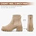 FITORY Womens Chelsea Boots, Elastic Ankle Booties with Chunky Mid Heel and Lug Sole, Comfy Trendy Slip on Shoes for Fall and Winter Tan Size 8.5