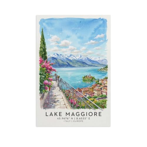 Lac Majeur poster de voyage aquarelle grand paysage pour sublimer la décoration de bureau