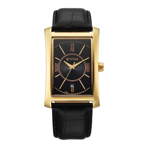 Image of Titan Regalia Allure Analog with Date and Black Dial Black Leather Strap Watch for Men - 10046YL01