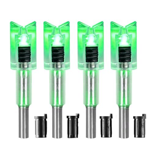 DEEPOWER Crossbow Lighted Nock with ON/Off Switch 4 Pack with .285”/.297”/.300”/.305” Bushings LED Nock Universal Fit for Bolts (Green)