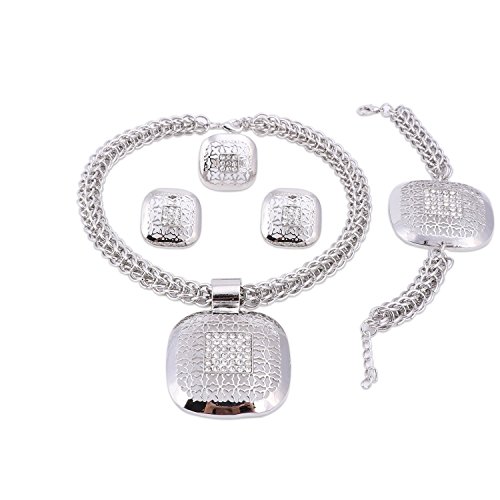 OUHE18K Wedding Jewelry Sets for Bridesmaid, Jewelry Sets for Women - Silver Plated Crystal Necklace Earrings Ring Bracelet OUHE18K Wedding Jewelry Sets for Bridesmaid, Jewelry Sets for Women - Silver Plated Crystal Necklace Earrings Ring Bracelet