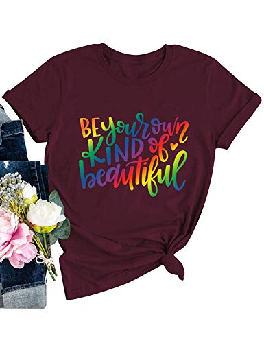 Nlife Women Be Your Own Kind of Beautiful Colorful Letter Print Fashion T-Shirts Wine Red