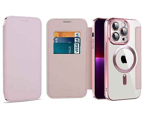 【ガラスフィルム付き】iphone15Pro Max 対応 MagSafe 手帳型 iPhone 15Pro Max カメラレンズフィルム一体型 レザー カードポケット付き 手帳型カバー 背面クリア カメラ レンズ 保護 マグセーフ 透明 TPU カード収