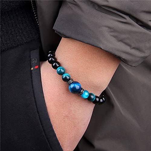 Miniatura 3 de Natural Stone Bracelets Men Royal Blue Tiger Eye Bracelets Bangle Fashion CZ Charm Black Onyx Beads IE1SG (4.rose gold color-19cm)