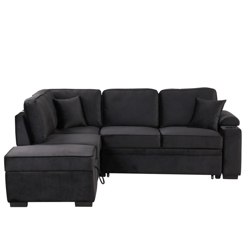 Loveseats Sofa Bed with Pull-Out Bed Adjsutable Back Grey