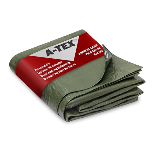 A-TEX® Abdeckplane 90g/m² (Grün, 2 x 3 m) | Verschiedene Stärken, Größen und Farben wählbar | Plane mit Ösen | Gewebeplane Gartenplane Bauplane Schutzplane | wasserdicht | reißfest | UV-stabilisiert