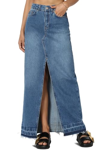 TheMogan Stone Wash Jean Pencil Knee Length Midi Stretch Denim Skirt