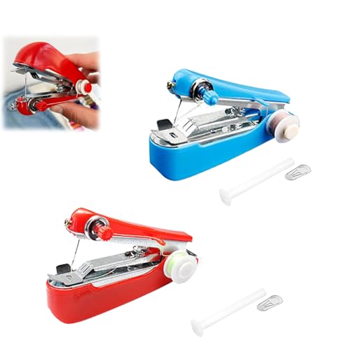 Handysewer - Máquina de coser portátil, la práctica alcantarillado, mini máquina de coser manual portátil (azul + rojo)