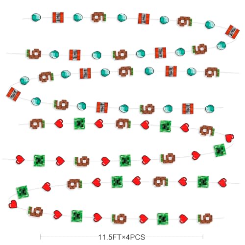 Image of 46Ft Pixel 6th Birthday Party Decorations Green Brown Miner Themed Garland Streamer for Kids Boys 6th Mining Craft Birthday Pixel Miner Gamer Cartoon Baby Shower Mining Party Decor Supplies